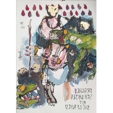 Zeichnung, DRACHENSCHUBSEN MIT SIEGFRIED