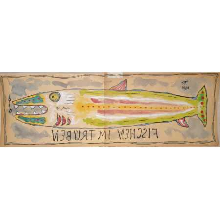Zeichnung, FISCHEN IM TR&Uuml;BEN