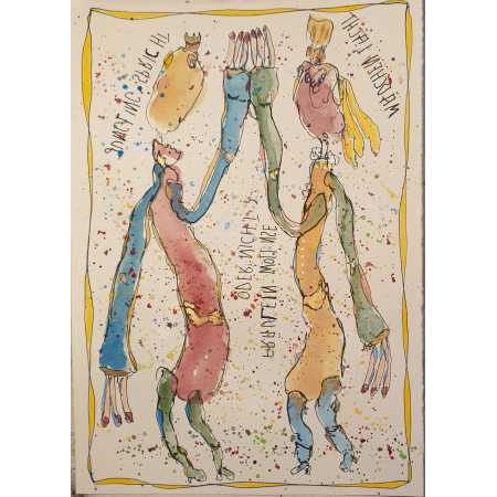 Zeichnung, M&Auml;DCHEN LACHT, J&Uuml;NGLING SPRICHT.